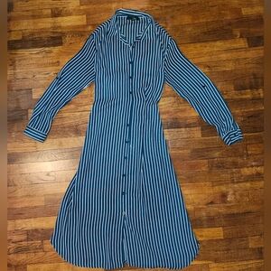 Suzanne Betro Green and White Striped Shift Shirt Dress
